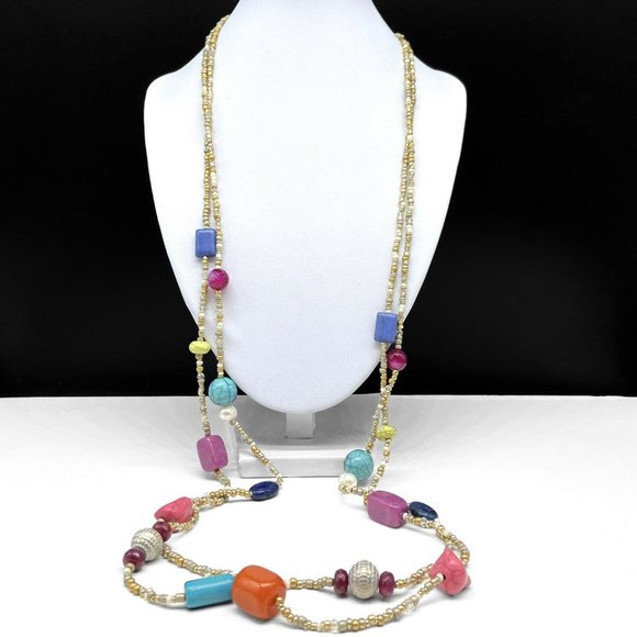 Chico's Jewelry - Chico's Seed Beaded Pearl Long Sweater Necklace